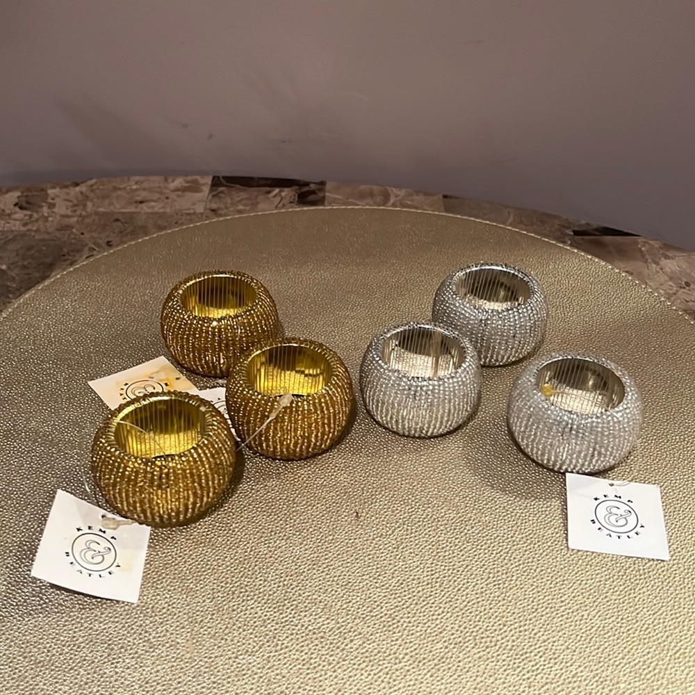 Kemp & Beatley Beaded Barrel Napkin Rings,  Set of 6